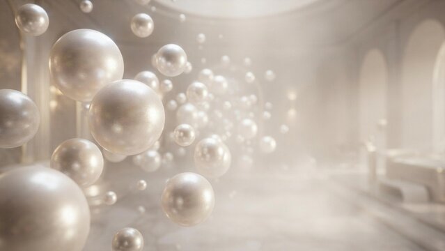 floating pearl spheres disappearing gradually into soft volumetric mist

