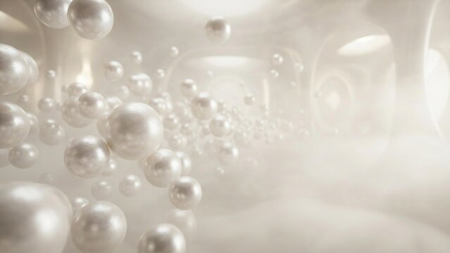 floating pearl spheres disappearing gradually into soft volumetric mist
