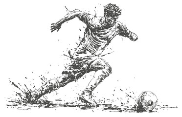 Fototapeta premium dynamic soccer player kicking the ball in motion sketch illustration