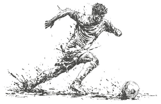 dynamic soccer player kicking the ball in motion sketch illustration