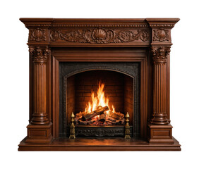 Fototapeta premium PNG Elegant wooden fireplace with carvings.