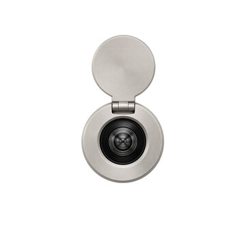 Stainless metal circular peephole camera lens isolated on transparent background png element