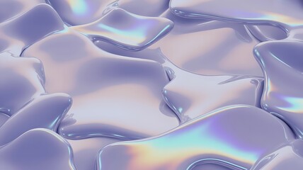Obraz premium Abstract iridescent liquid shapes flowing with soft purple reflections in a smooth digital 3D render composition