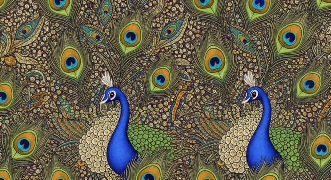Exquisite Peacock Feather Pattern with Two Majestic Birds.