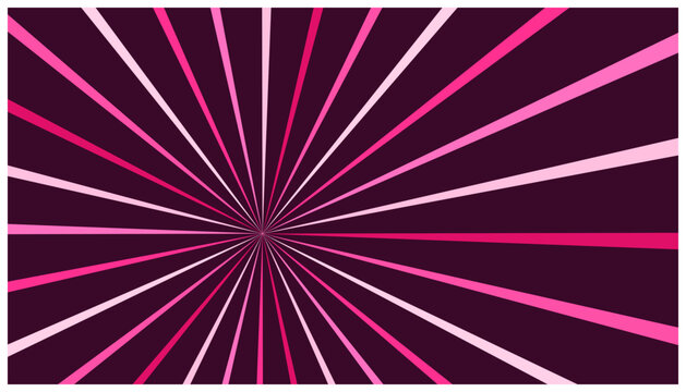Minimalist pop art sunburst with sparse pink rays on dark burgundy background.