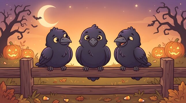 Ravens on fence Halloween