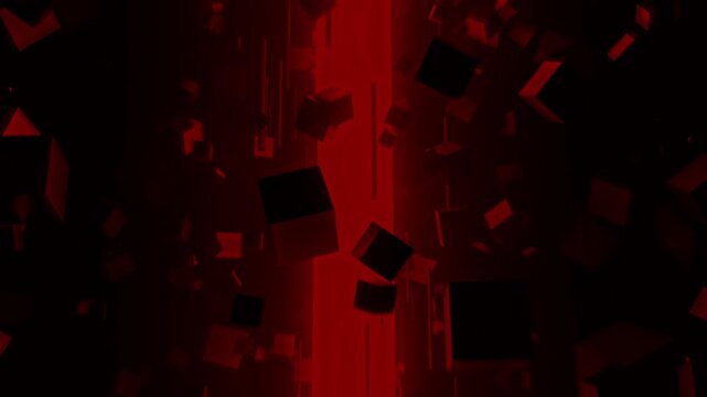 Red Cyber Geometric Emission Cylinder with Floating Cubes Seamless VJ Loop