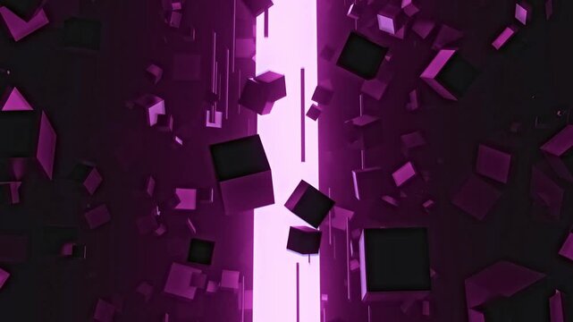 Pink Cyber Geometric Emission Cylinder with Floating Cubes Seamless VJ Loop