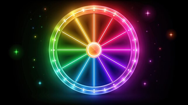 50 95 characters rainbow wheel neon sparkles background give aw ay theme image vector abstract design color circle