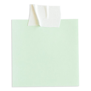 Green Blank Sticky Note with Folded Masking Tape at Top Isolated on Transparent Background