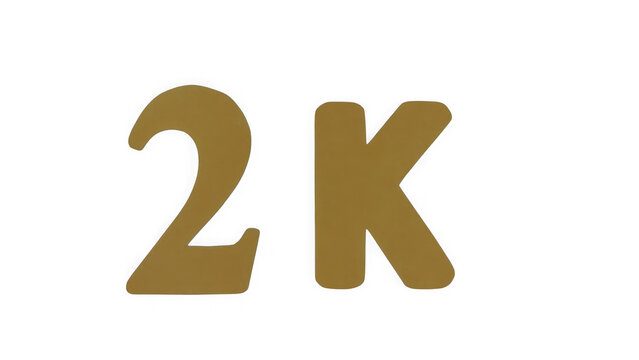 Bold brown 2k text symbol for gaming resolution and milestone social media graphics isolated on transparent background