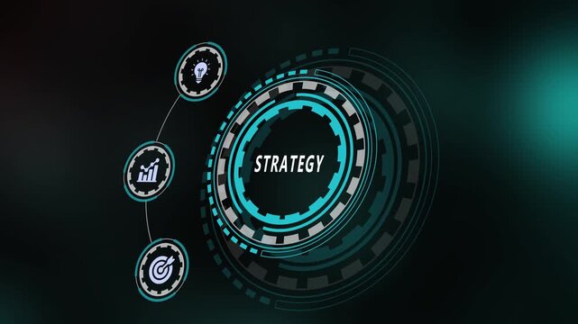 Corporate business strategy concept featuring target icon and digital management tech HUD UI element.