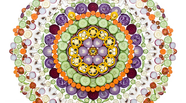 Colorful fresh vegetable and fruit icons arranged in a circular pattern design transparent background