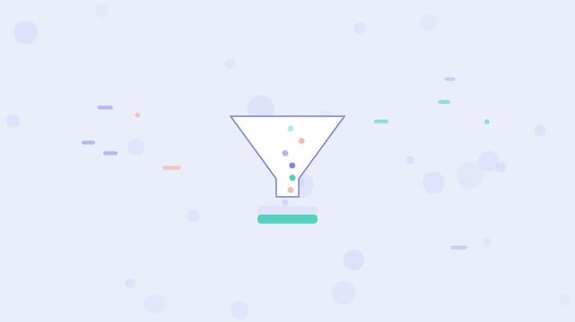Conversion Rate Funnel animation, periwinkle blue flat design motion graphic, conversion rate concept, 4K loop