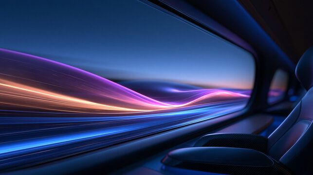 High Speed Futuristic Train Cabin Window with Light Trails