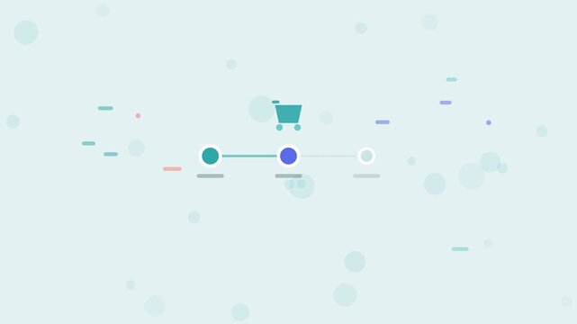 Checkout Cart Funnel animation, teal flat design motion graphic, checkout concept, 4K loop