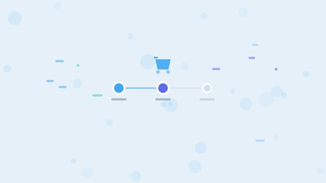 Checkout Cart Funnel animation, sky blue flat design motion graphic, checkout concept, 4K loop