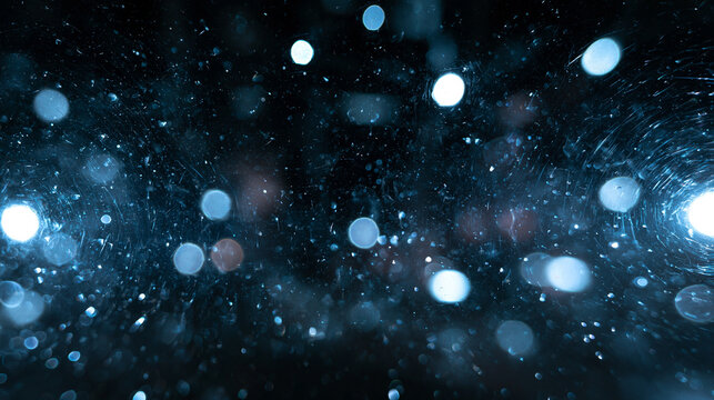 Abstract Glowing Blue Bokeh Lights on Dark Background