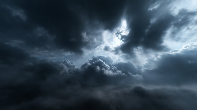 Dramatic Dark Stormy Sky with Light Breaking Through Clouds