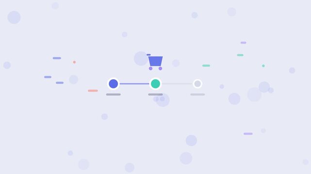 Checkout Cart Funnel animation, indigo blue flat design motion graphic, checkout concept, 4K loop