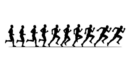 Obraz premium Runner Motion Sequence, Silhouette of Athlete Sprinting, Dynamic Running Pose Progression, Sports Action Vector Illustration