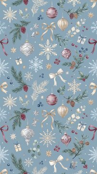 Chic continuous festive backdrop with snowflakes and berries