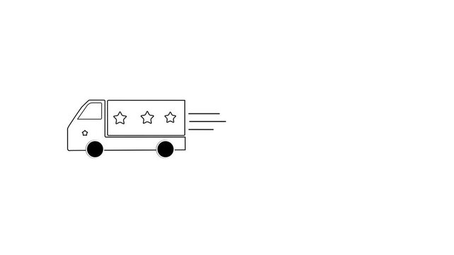 Minimalist Line Art Express Delivery Van Motion Graphic Outline Concept for Online E-Commerce Shopping, Fast Postal Courier, and Fleet Logistics Service