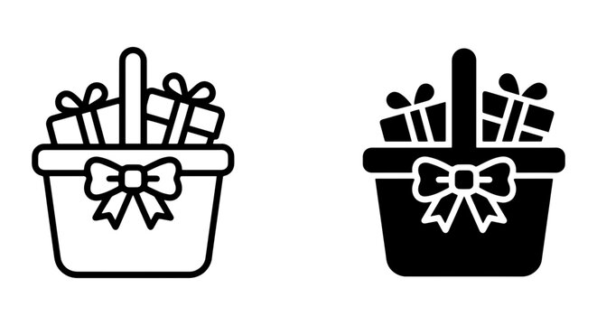 Gift Basket Icons, Present Container Vector Set, Holiday Shopping Symbols, Celebration Delivery