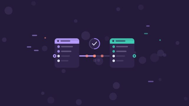 API Gateway Sync animation, dark violet flat design motion graphic, api concept, 4K loop