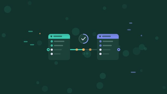 API Gateway Sync animation, dark mint green flat design motion graphic, api concept, 4K loop