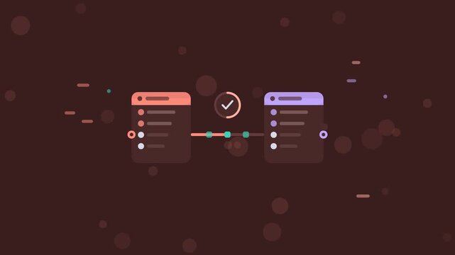 API Gateway Sync animation, dark coral flat design motion graphic, api concept, 4K loop