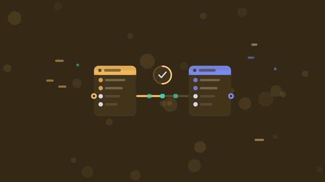 API Gateway Sync animation, dark amber flat design motion graphic, api concept, 4K loop