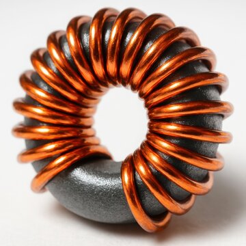 Detailed macro render of toroidal transformer part used in radio engineering