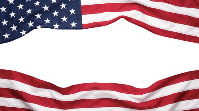 Waving American Flag Border Frame on Transparent Background for Patriotic National Holidays, Veterans Day, Memorial Day, and July Fourth Celebrations