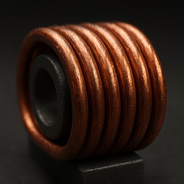 Close view of copper wire wrapped around ferrite 