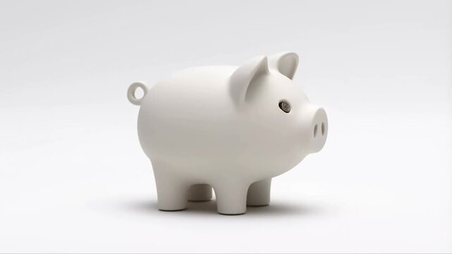 Minimalist white piggy bank on white background