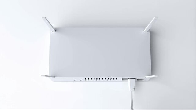 White Wi-Fi Router with Ethernet Cable Connection