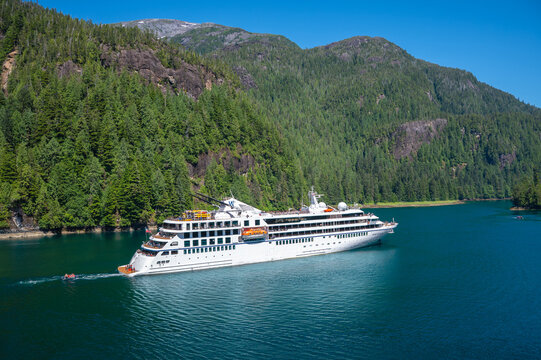 Rudyerd Bay, Alaska - July 20, 2026: Windstar Cruises Star Seeker Luxury Yacht Sailing through Rudyerd Bay, Misty Fjords National Monument in Alaska