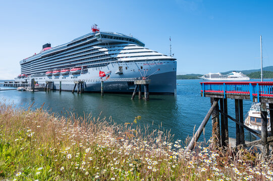 Prince Rupert, Canada - July 21, 2026: Virgin Voyages Cruise Ship Brilliant Lady Docked at the Northland Cruise Terminal in British Columbia.