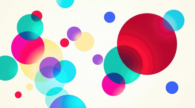 Abstract background with colorful circles of various sizes on a white surface