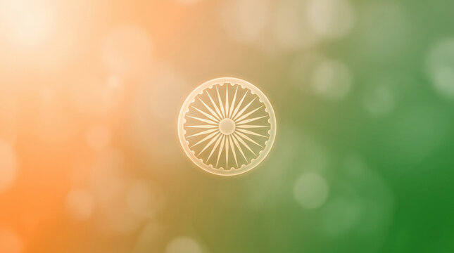 Indian Flag Colors Bokeh Background with Ashoka Chakra for Republic Day