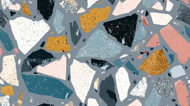 terrazzo seamless pattern with large stone fragments, bold composition, minimal spacing, modern surface design