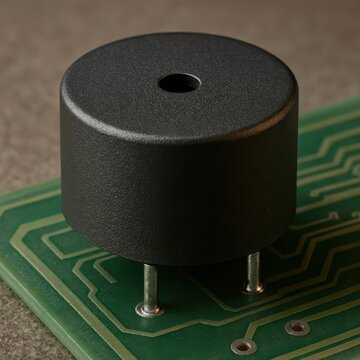 Cylindrical electronic buzzer mounted on printed circuit board 