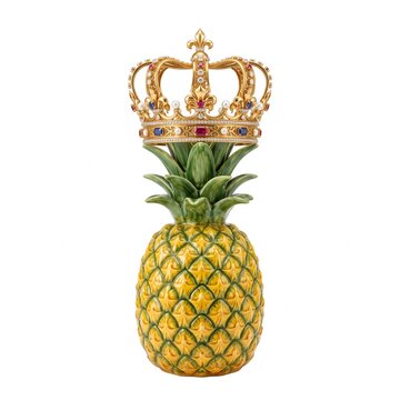 Luxury golden crown on realistic pineapple illustration isolated on white for premium branding and high-end commercial design