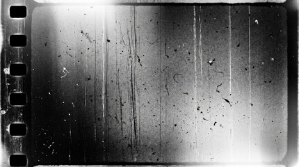 Fototapeta premium Old film texture with scratches, noise and light leaks. Realistic transparent overlay film texture in black-white, dust and grain. Distressed retro movie or photo negative effect of cinema nostalgia 