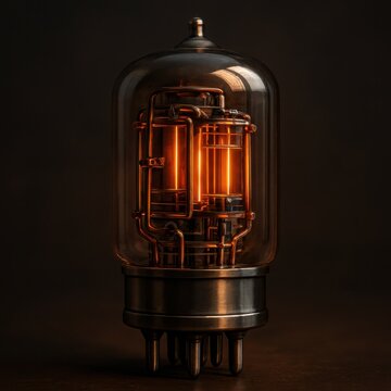 Detailed visual representation of an illuminated electronic vacuum tube for audio equipment