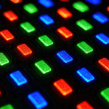 Vibrant red green blue subpixel matrix displaying light emitting elements of a digital screen