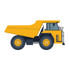 Heavy duty yellow mining dump truck side view isolated on white background flat vector illustration © Arvela