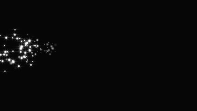 White glowing glitter star trail, magical fairy dust sparkle, twinkling doodle stars, shimmering particle line, fantasy transition, black background, elegant motion effect, glow, effect