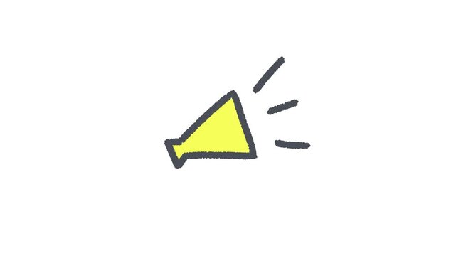 黄色いメガホンで告知する白背景の手描きアニメーション動画素材